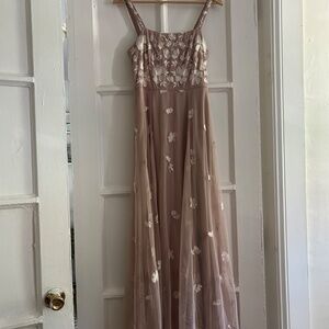 Monsoon Blush Pink Square Neck Midi Floral Embroidered Bridesmaid Dress